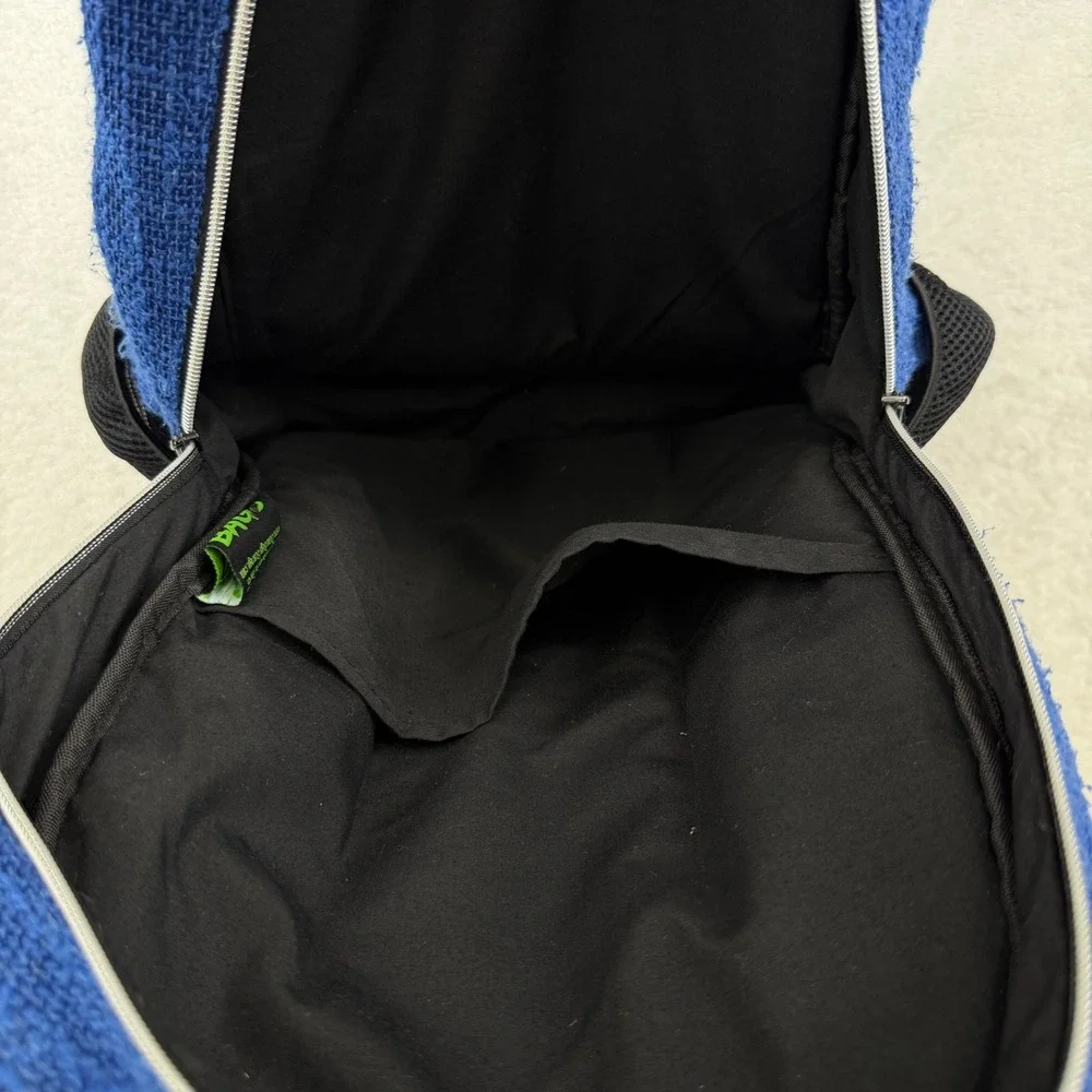 Dime Bags Hemp Blend Backpack Unisex Blue Boho Robot Patch Eco Friendly Bag